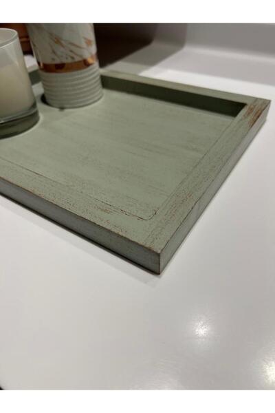 Maison Avf Linden Green Rectangular Tray - Antique Detailed Decoration Organizer Wooden Tray