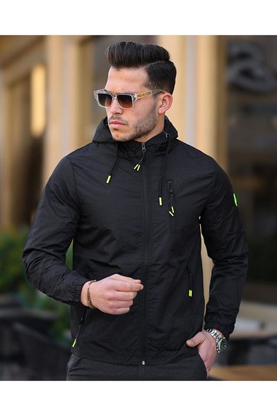 Clavi Hooded Men's Seasonal Raincoat Black