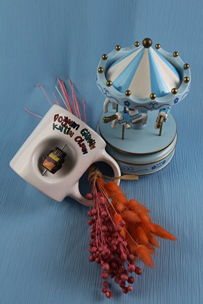 moryconcept Doğum Günün Kutlu Olsun Yazılı Stres Kupa, Dekoratif Nostaljik Mavi Renk Atlı Karınca Hediye Seti