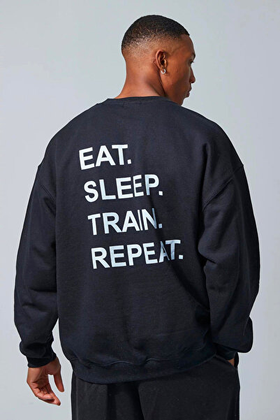 ARSLN TEKSTİL Hanorac oversize „EAT SLEEP” cu imprimeu Detaliat Obțineți o mă...