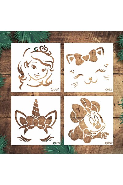 STENCİLTASARIM Stencil Tasarım 20x20cm Dörtlü stencil seti SET:14 - Dekoratif...