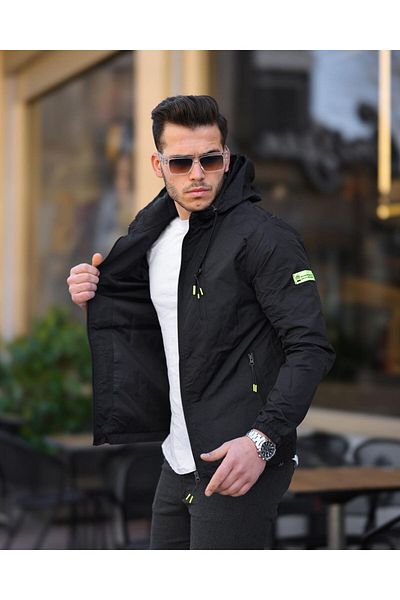 Clavi Hooded Men's Seasonal Raincoat Black