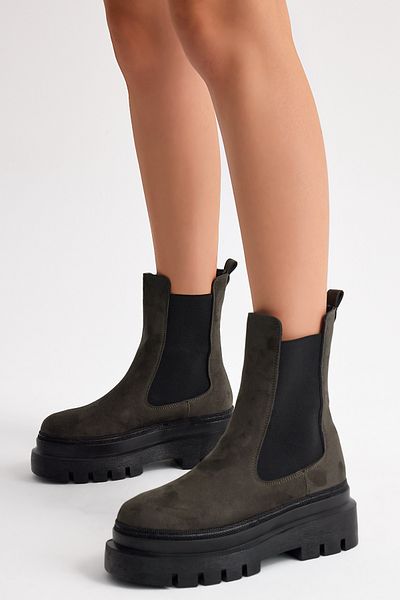 Tonny Black Women's Khaki Suede Comfortable Fit Boots