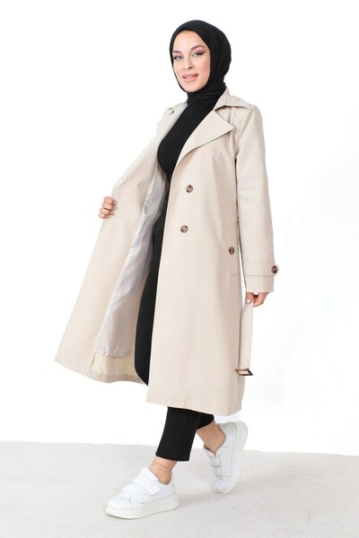 Aşkı Endam Великий розмір Sitara Водовідштовхувальна кнопка Детально підкладка Тренч - Камінь