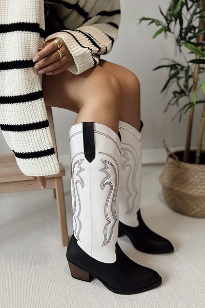 POLKA STORE Texas Embroidered Long Below the Knee Western γυναικείες καουμπόικες μπότες