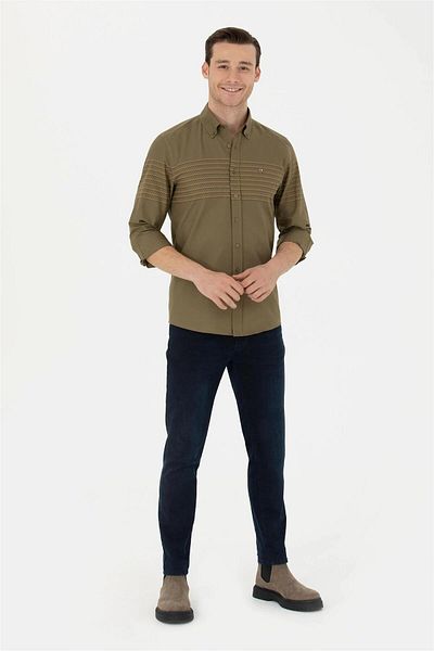 U.S. Polo Assn. Ανδρικό μακρυμάνικο χακί μπλουζάκιELİFSU BUTİKHOME