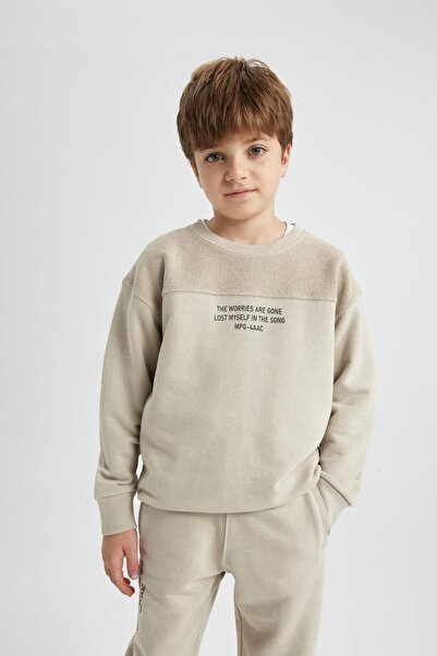 DeFacto Erkek Çocuk Oversize Fit Baskılı Bisiklet Yaka Kalın Sweatshirt B4003a823wn