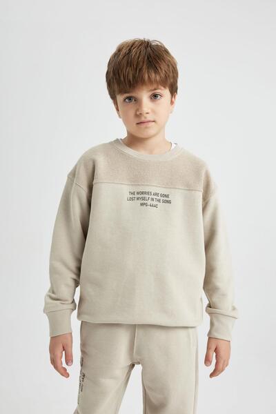 DeFacto Erkek Çocuk Oversize Fit Baskılı Bisiklet Yaka Kalın Sweatshirt B4003a823wn