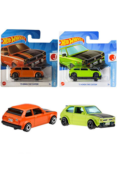 HOT WHEELS '73 Honda Civic Custom Yeşil & Turuncu 2 Araç Set (1:64)