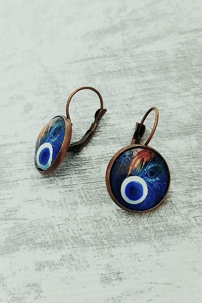 LADYMİRAGE EVIL EYE BEAD VINTAGE STEEL EARRING