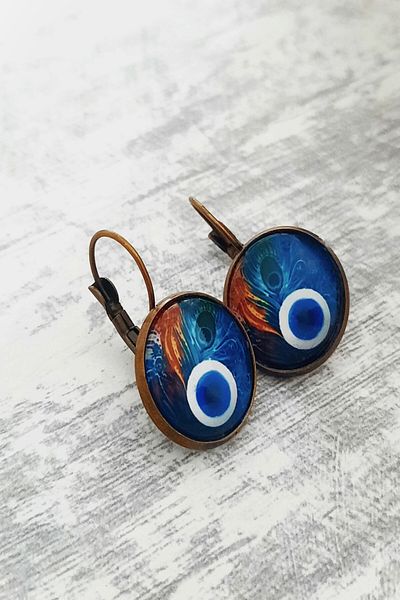 LADYMİRAGE EVIL EYE BEAD VINTAGE STEEL EARRING