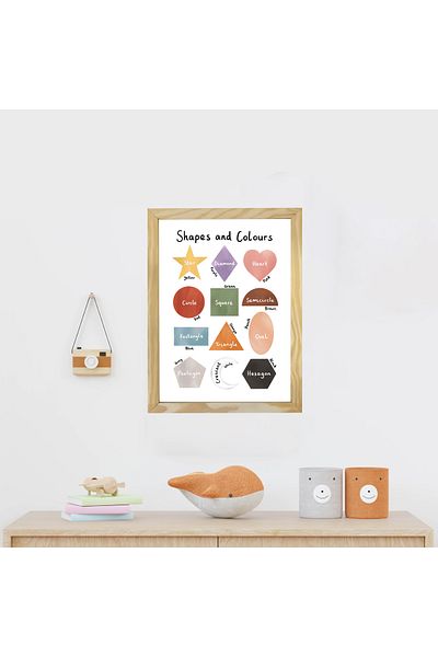 Dekorsiahome One Piece Wooden Framed Children's Room Chart Colors and Shapes