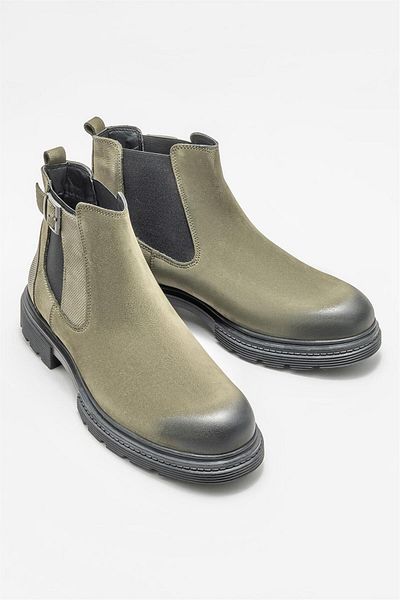 Elle Shoes Χακί Δερμάτινες Ανδρικές Μπότες Casual
