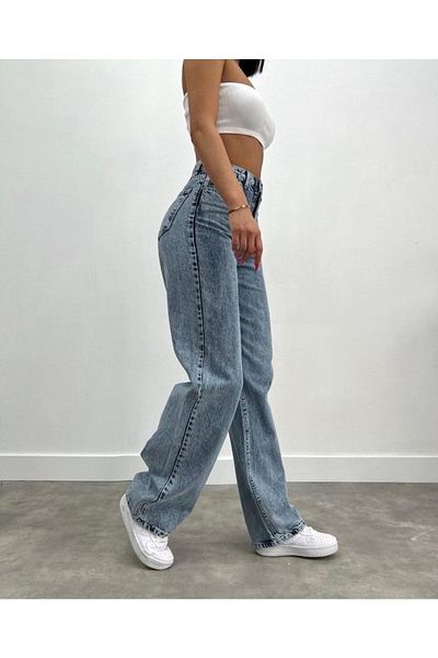 ByCukurovaFrango Pantaloni de spălat cu zăpadă din Lycra pentru femei, picioare largi cu talie înaltă și blugi Jans