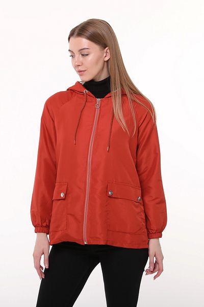 Primaro Dark Orange Women's Hooded Windbreaker Raincoat