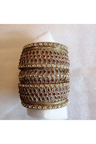 Butik Tülin Kadın otantik el yapımı altın bordo kök yakut swarovsky taşlı pir...