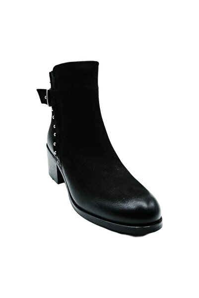 Venüs Kadın Yanları Zımbalı topuklu Süet Bot 1950925K Siyah