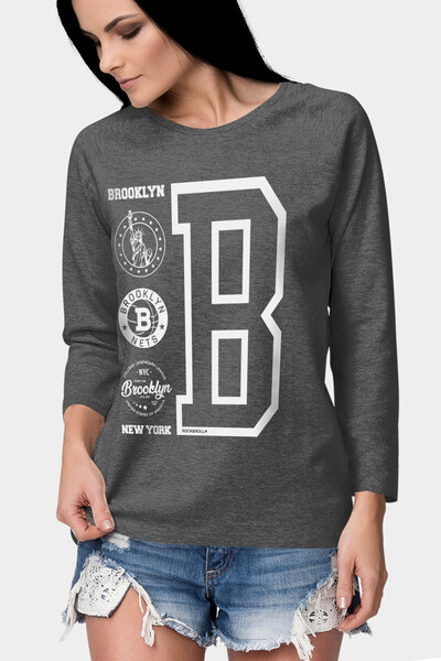 ROCKANDROLL Tricou din bumbac pieptănat, antracit, cu mânecă lungă, cu logo B...