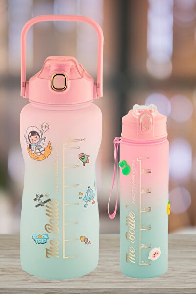 Comprox Premium Bpa Free 2-Piece Motivational 2-Liter Water Flask + 750ml Water Flask, Water Bottle, Water Bottle