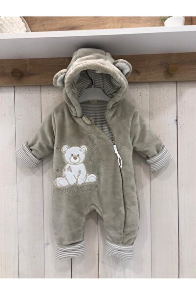 MotherWings Pamuk Iç Astarlı Soft Kumaş Fermuarlı Ayıcık Desenli Kapüşonlu Be...