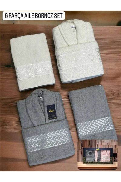 Bayev Grande Familie 6 Piece Family Bathrobe Set White- Gray