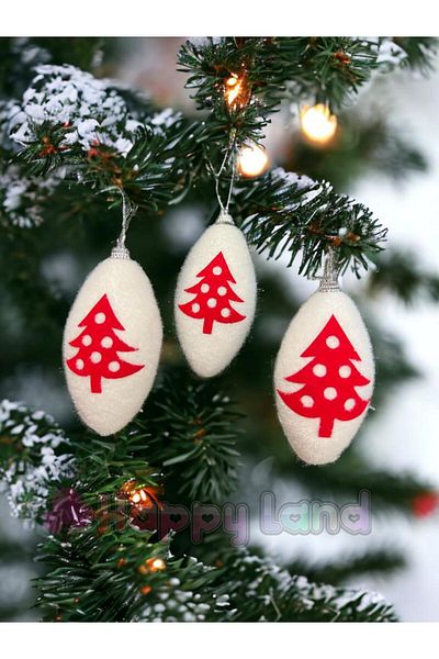 Happyland Christmas Pine Tree Ornament 3 Pieces Red and White 6 cm Christmas Ball with Tree Figure