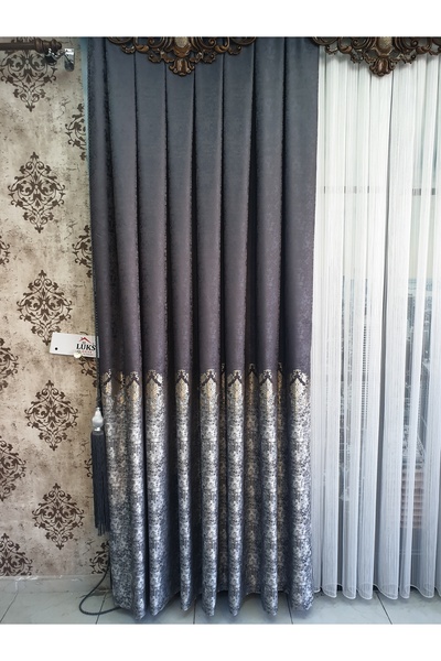 lüks House Lüks Antrasit Pano Fon Perde Sık Pile Tek Kanat