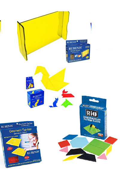Rubenis GEOMETRİ TAHTASI + TANGRAM+SİMETRİ AYNASI +ÖRUNTÜ BLOKLARI ( 4 LÜ SET+ HEDİYE )