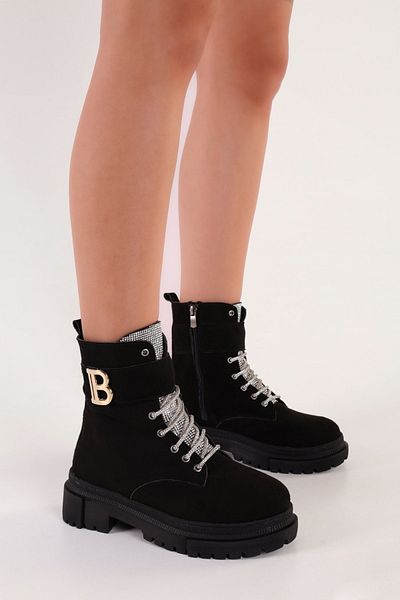 SOLMAZ TASHA BLACK SUEDE STONE SHOES