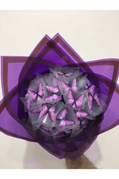 EK PAZARLAMA LED IŞIKLI 20 Lİ MOR KELEBEK ÇİÇEK BUKETİ