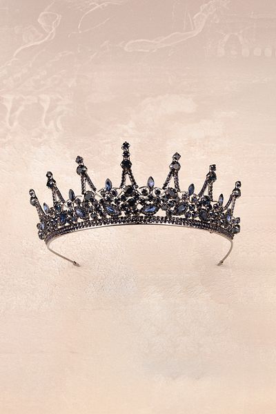 Hayalperest boncuk Crystal Bright Jewelled Bridal Crown Bridal Henna and Wedding Crown Princess Crown with Crystal Jewelled Dark Blue