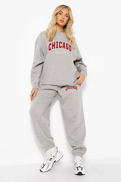 Aqweem Women's Chicago Printed Sweatshirt Bottom Top Tracksuit Set