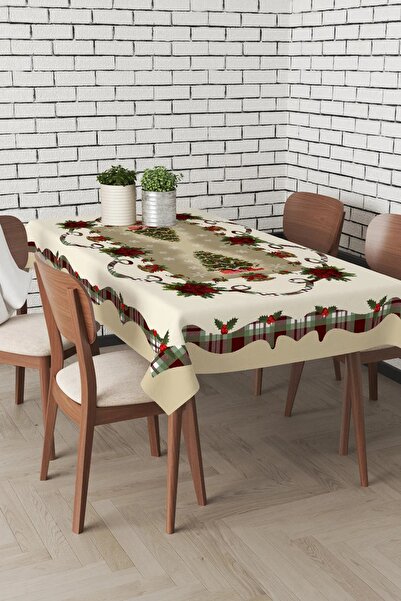 Cardea Merry Christmas Floral and Pine Tree Patterned Tablecloth
