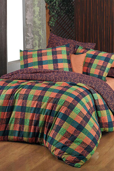 Sarev Rona Oranj Çift Kişilik %100 Pamuk Flanel (Pazen) Nevresim Takımı