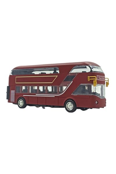 PopŞeker Full of Realistic Details: Toy Metal Sightseeing Bus with Sound and Light Claret Red Color 19cm.