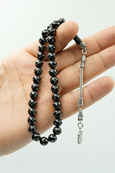 ALTAN ARSLAN Gümüş Işlemeli Oltu Taşı Tespih(GÜRCİSTAN OLTUSU),özel Kutusunda