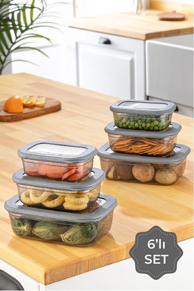 Vienev Anthracite 6-Piece Poly Cover Shallow Storage Set - 400, 670, 1200 ml