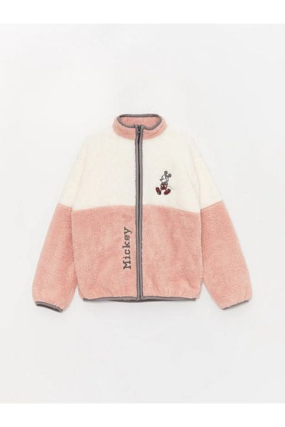 LC Waikiki LCW Kids Stand-up Collar Mickey Mouse Embroidered Plush Girl's Zippered Sweatshirt