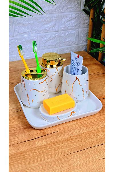 behila Marita 5 Piece Porcelain Bathroom Set White