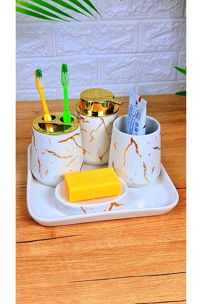 behila Marita 5 Piece Porcelain Bathroom Set White