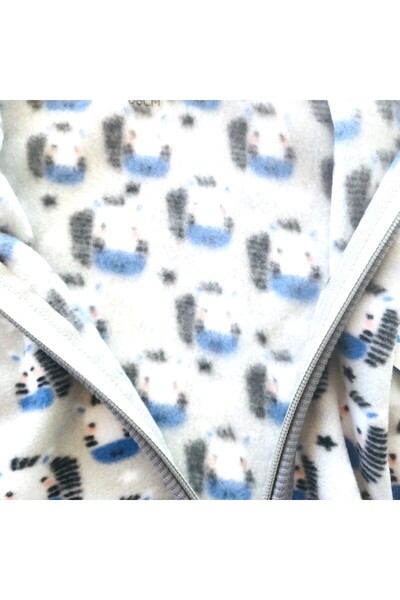 Aydodo Teddy Bear Patterned Zippered Hooded Fleece Cardigan