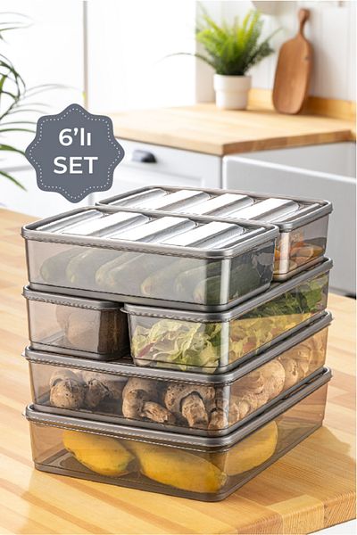 Vienev Bella 6-Piece Anthracite Refrigerator Organizer - 2X(3.5, 1.65, 1.75 Liter)