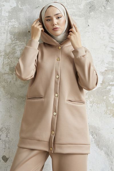 InStyle Melvina Pocket Hooded Scuba Suit - Μπεζ