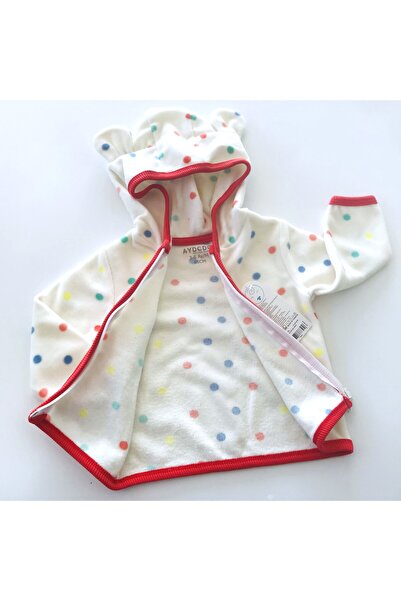 Aydodo Teddy Bear Patterned Zippered Hooded Fleece Cardigan