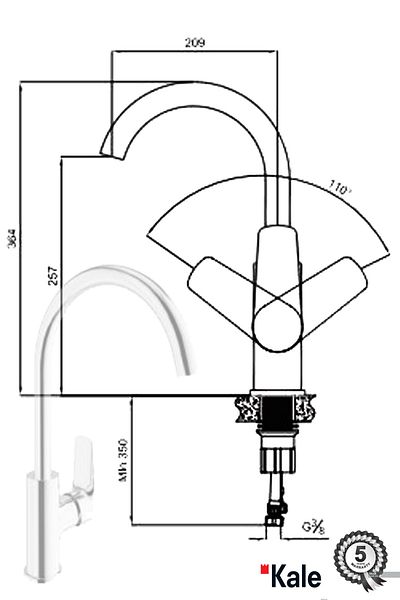KALE Swan Pipe Tandem Swivel Kitchen Sink Faucet - 410200500263