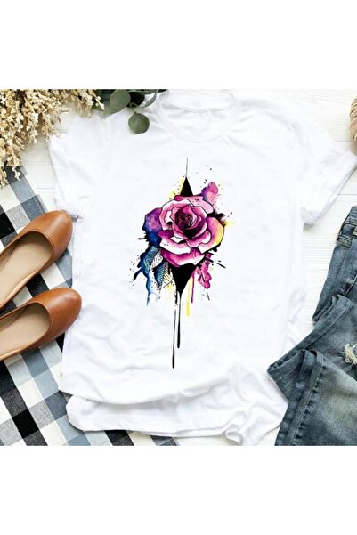 Vordevia Tricou pentru femei cu imprimeu cu fluturi și flori Md336