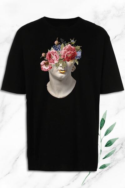 Vordevia تي شيرت أسود بطبعة منحوتة الأساطير مقاس كبير للجنسين