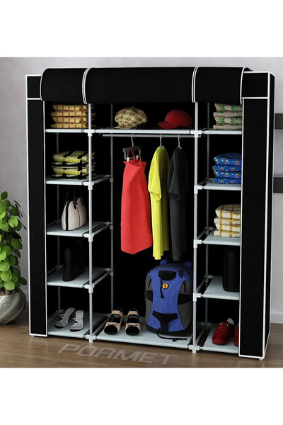 HOLTECH Çift Yandan Raflı Güçlendirilmiş Çelik Profilli Bez Dolap Kumaş Gardırop