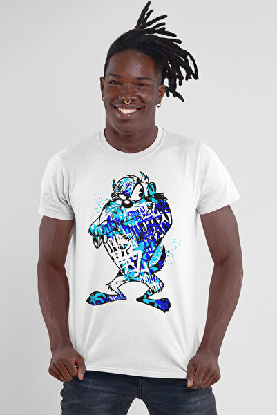 ROCKANDROLL رسمت الوحش الأبيض كم قصير تي شيرت للرجال