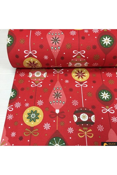 Renk Tekstil Noel Süsleri Desenli Keten Metrelik Kumaş